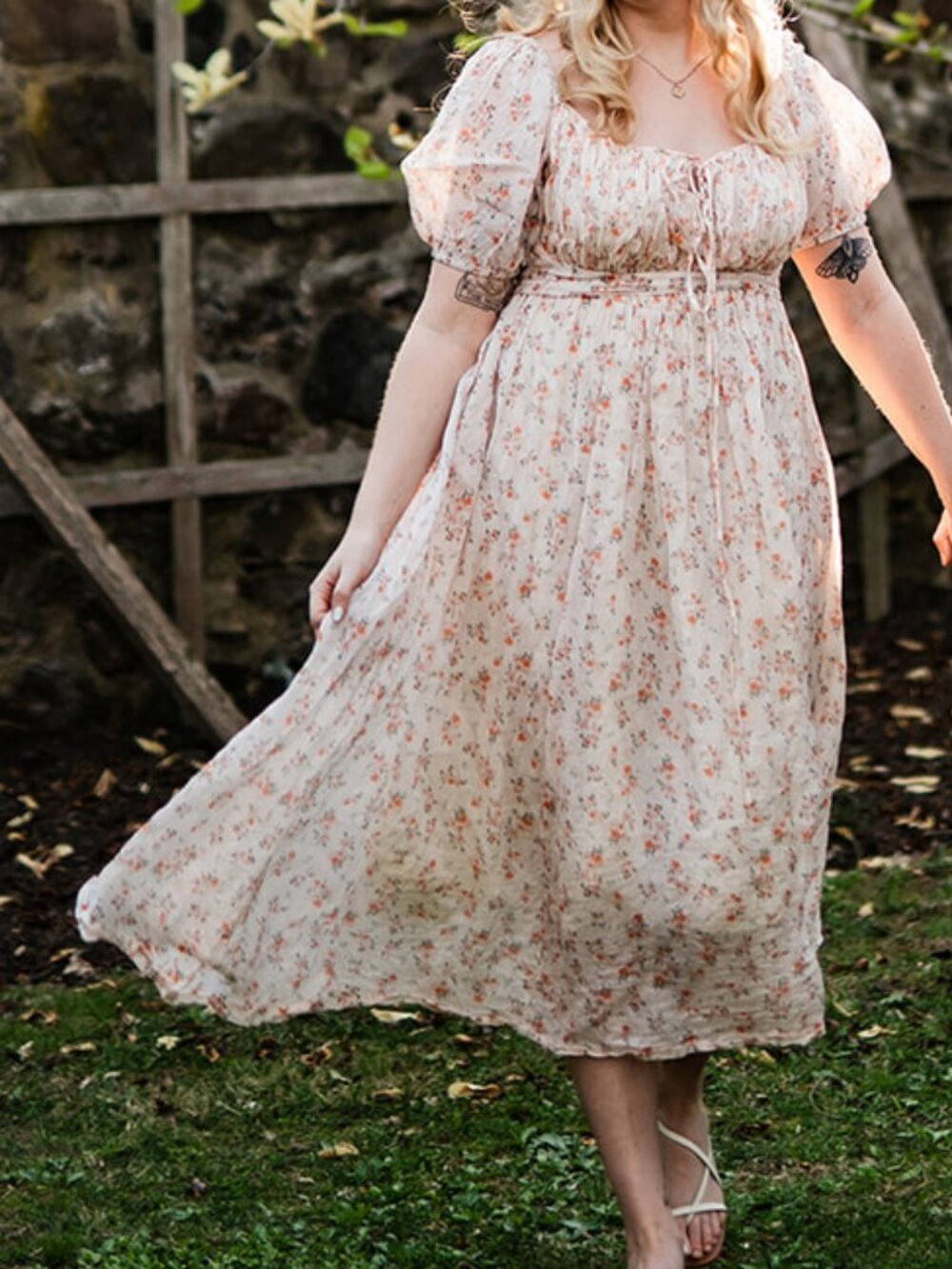 Linennaive Pink Floral Milkmaid Dress